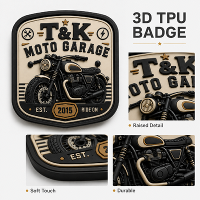 Niestandardowy styl motocykla PVC Etykiety odzieży z 3D embossed logo dla kurtek Streetwear Workwear Kapelusze torebki i garażu identyfikacja marki