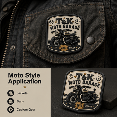 Niestandardowy styl motocykla PVC Etykiety odzieży z 3D embossed logo dla kurtek Streetwear Workwear Kapelusze torebki i garażu identyfikacja marki
