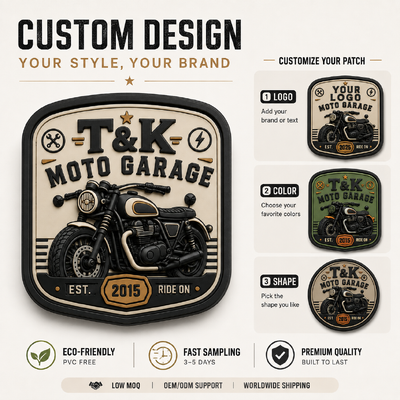 Niestandardowy styl motocykla PVC Etykiety odzieży z 3D embossed logo dla kurtek Streetwear Workwear Kapelusze torebki i garażu identyfikacja marki