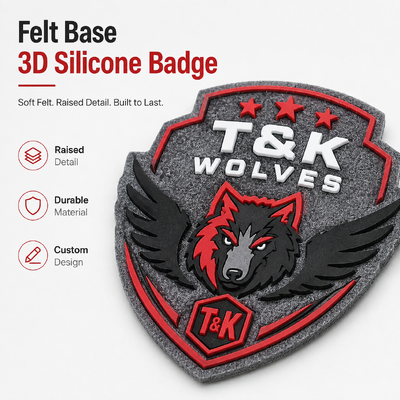 Silikonowa naszywka 3D na filcowym podkładzie, personalizowane wypukłe logo do przyszycia, trwała naszywka drużynowa na zamówienie, bezpośrednio z fabryki OEM