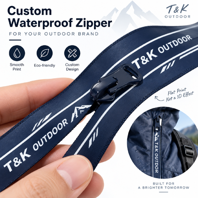Wodoodporny metalowy zamek błyskawiczny z blokadą automatyczną i drukowanym logo do kurtek outdoorowych i odzieży sportowej